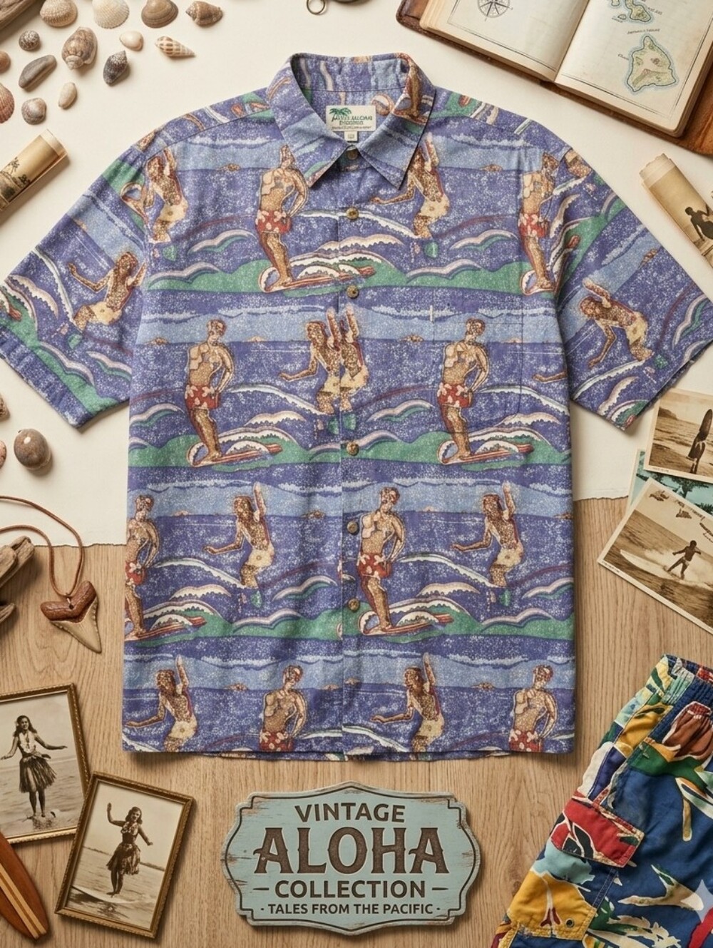 811 Vintage Kahala Surfers Aloha Shirt  Made in Hawaii 100% Cotton Novelty Print